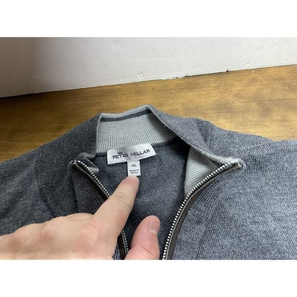 Peter Millar Sweater Men's XL Gray 1/4 Zip Merino Wool Silk Blend Pullover - Picture 6 of 9
